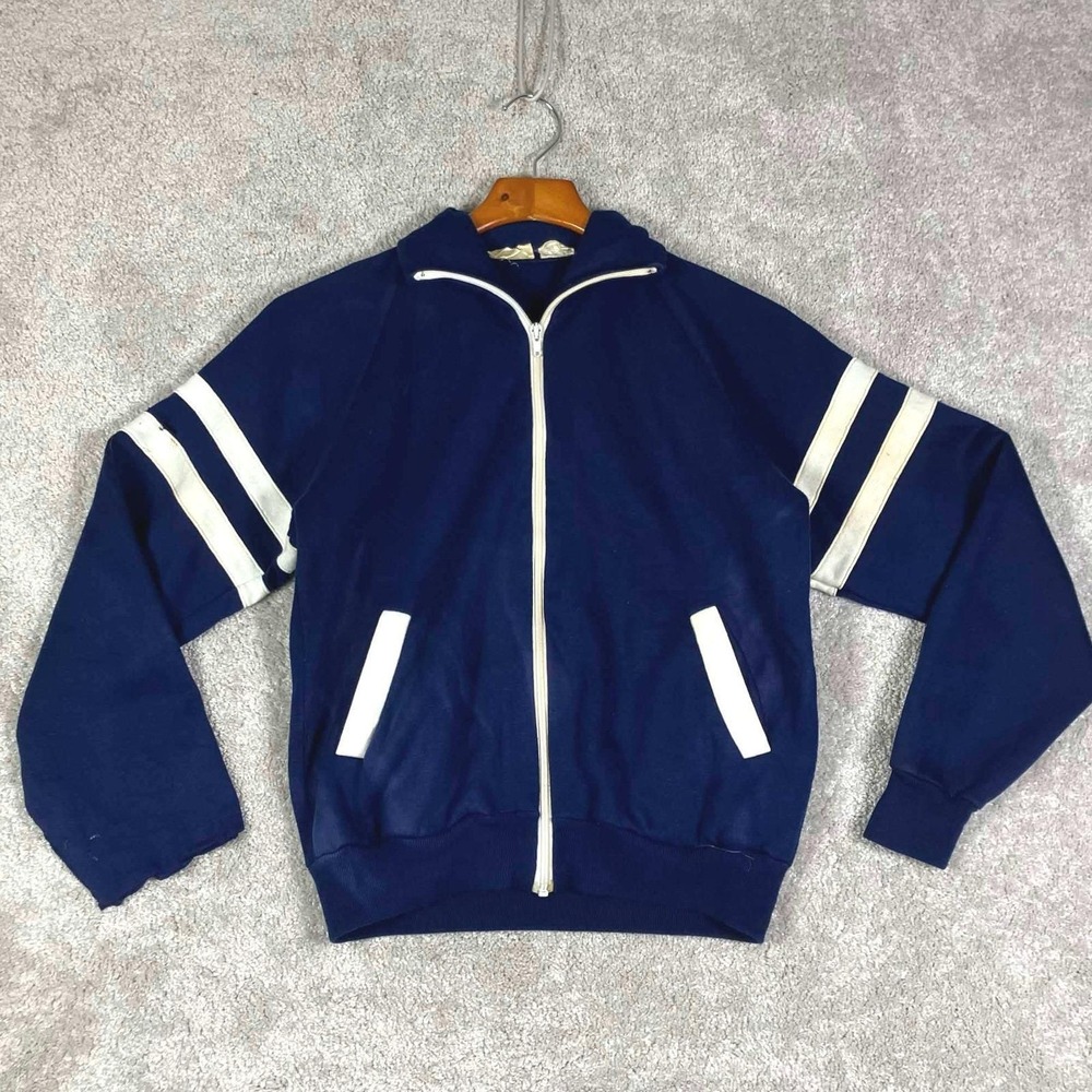 Vintage 70s Distressed Add In by Jason Empire Track Jacket Blue White Stripe S